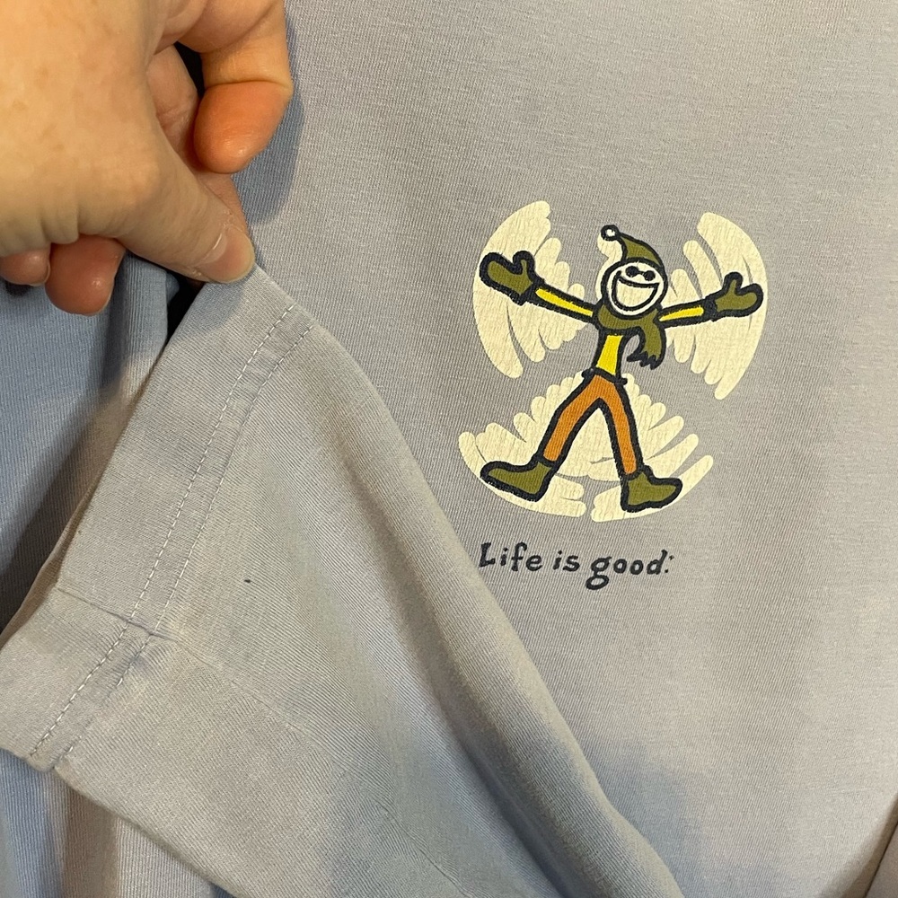 Life is Good. Long sleeve light blue classic tee w/ snow angel graphic sz L - Picture 7 of 7